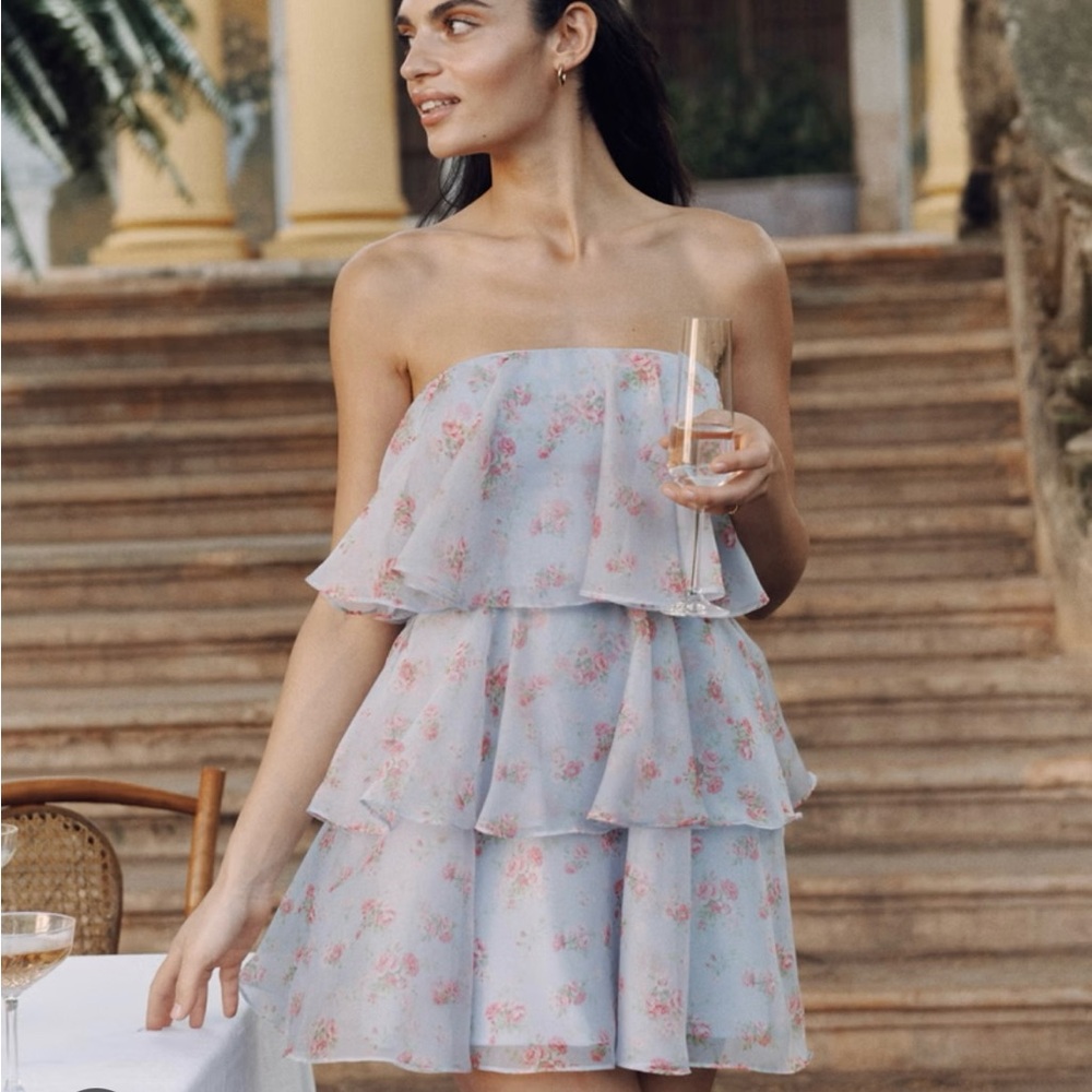 Abercrombie Organza Tiered Mini Strapless Dress Floral